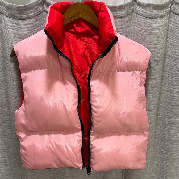 Hey Samy Jackets & Blazers - Hey Samy Pink and Red Women's Reversible Cabin-core Size Small Puffer Vest